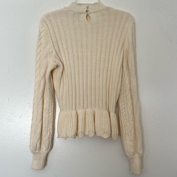 Draper James Cable Knit Sweater Ivory Ruffle Feminine Darling Knitted Top Medium - Picture 6 of 10